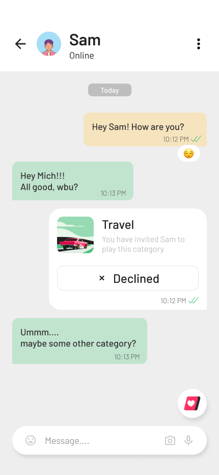 PillowTalk chat: Hey Sam, Travel category declined