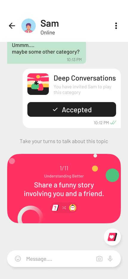 PillowTalk chat: Deep Conversations accepted, 1/11 Understanding Better prompt